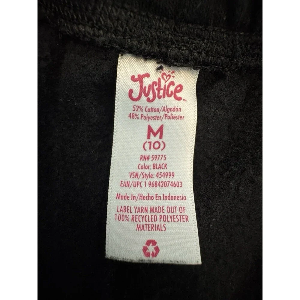 Justice Girls Black Fleece Jogger Sweatpants Peace Butterfly Flower Graphic M 10